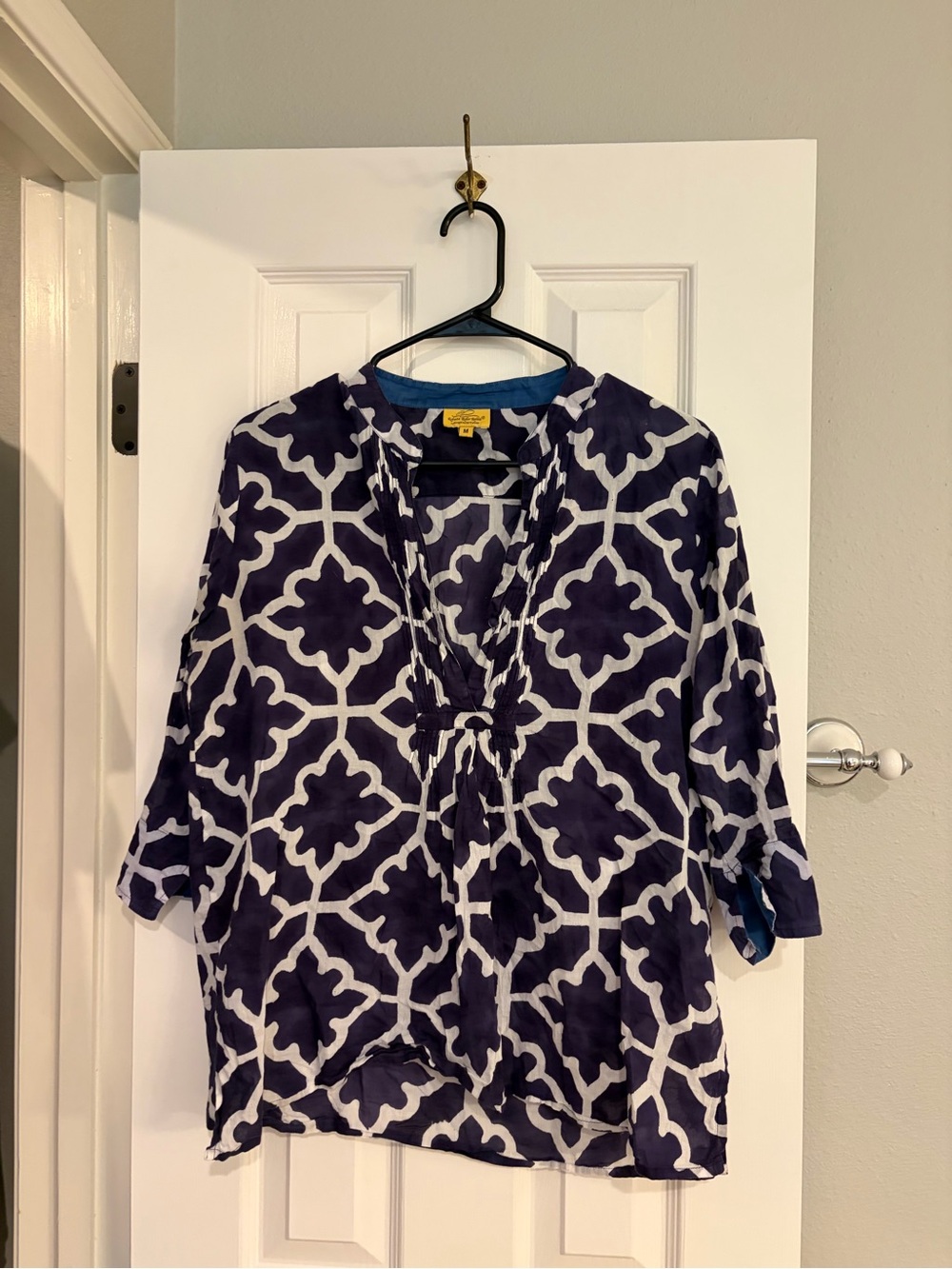 Roberta Roller Rabbit Navy Moroccan Tile Tunic Top Medium